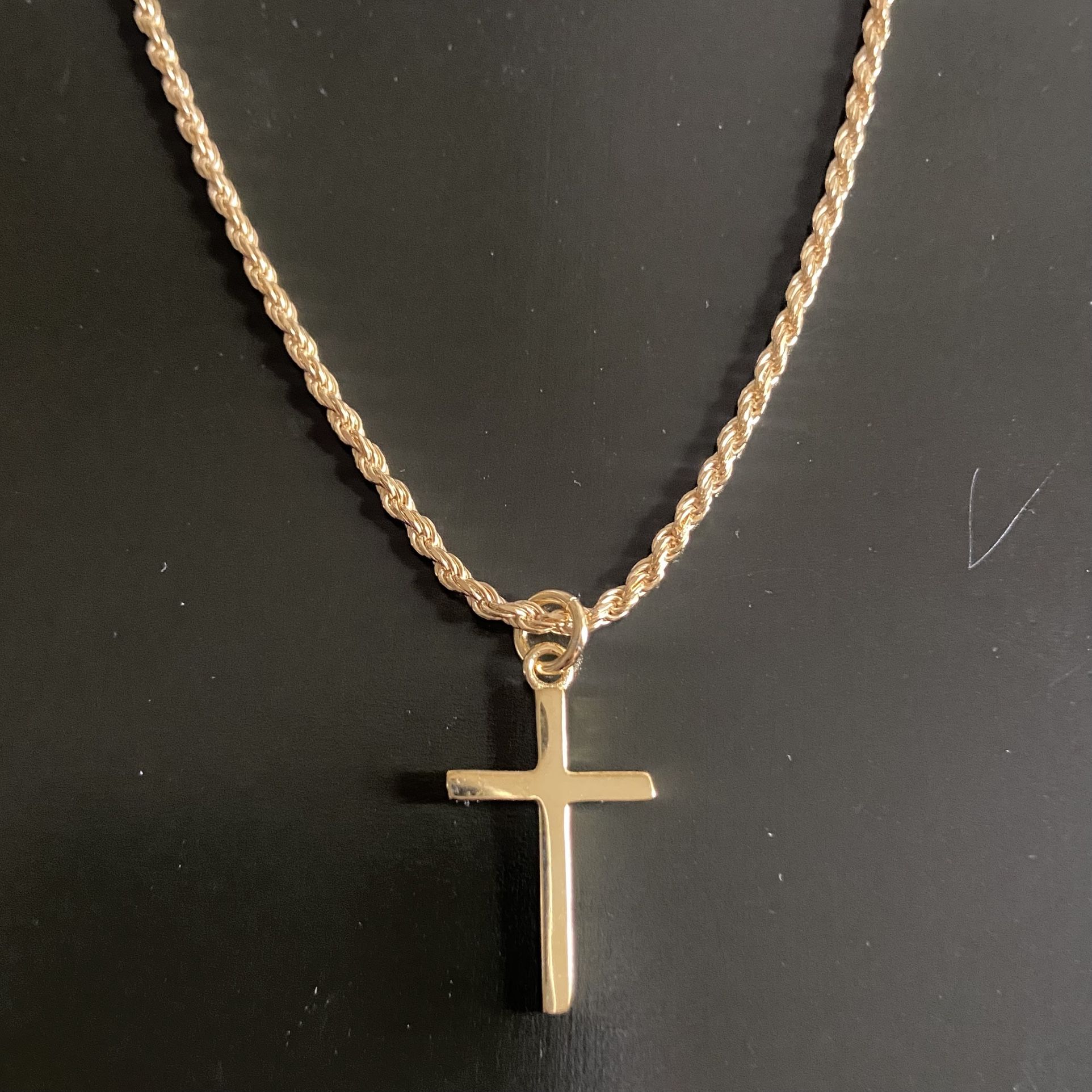 Gold Chain Rope Chain 20in 2mm And Gold Cross Pendant Set