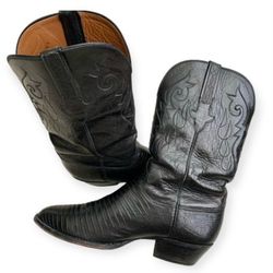 Lucchese Boots Genuine 1 piece Lizard bottoms & Goat Top Leather Black 10.5 EE