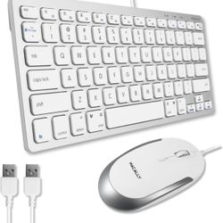 Macally USB Wired Keyboard and Mouse Combo for Mac and PC - Save Space with a Compact Small Apple Keyboard and Mouse for MacBook Pro/Air, iMac Mini/Pr