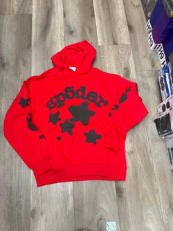 Sp5der Red Hoodie with Black Star Print