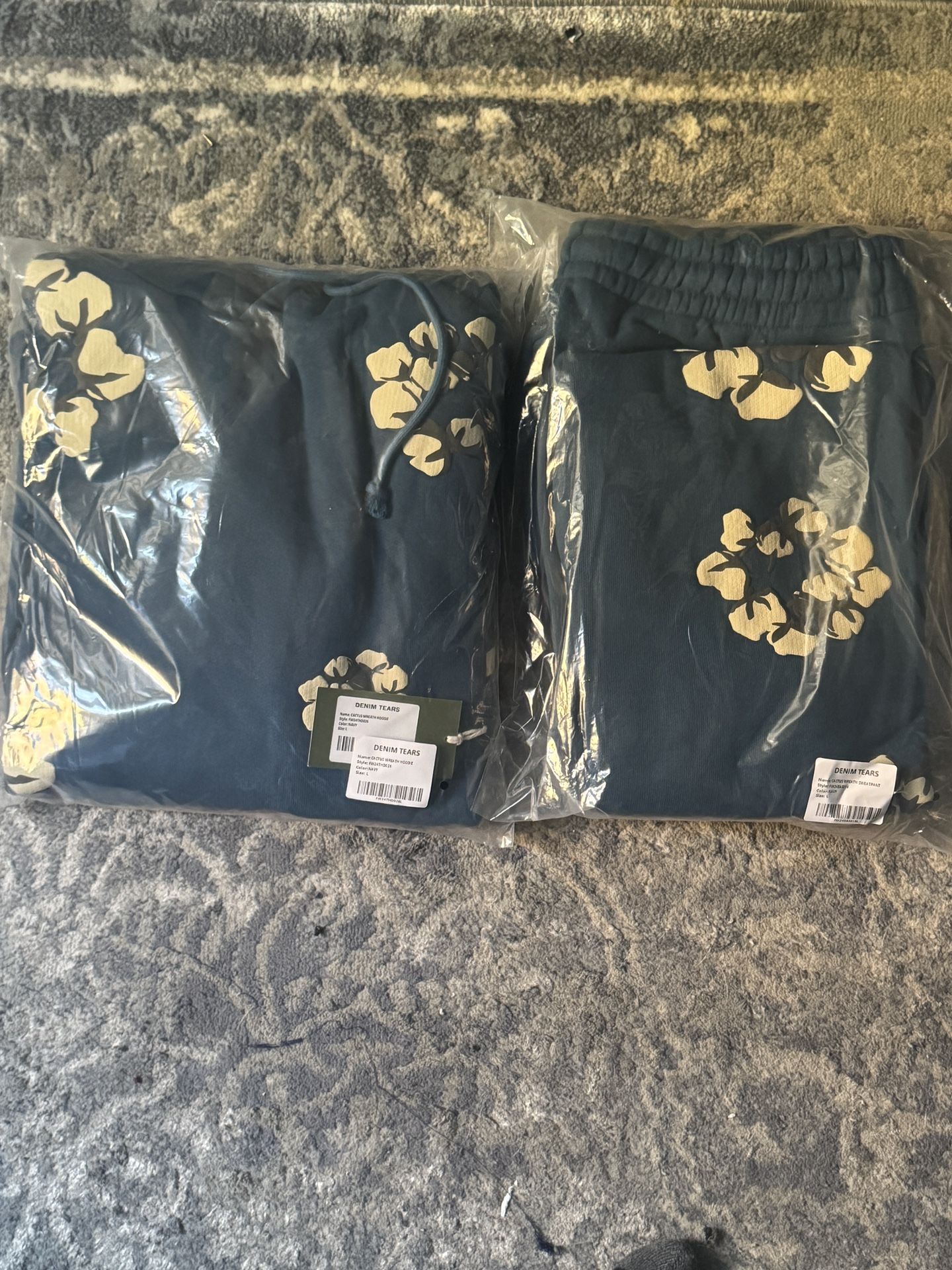 Denim Tears Dark Blue Cactus Wreath Hoodie & Pants Set L