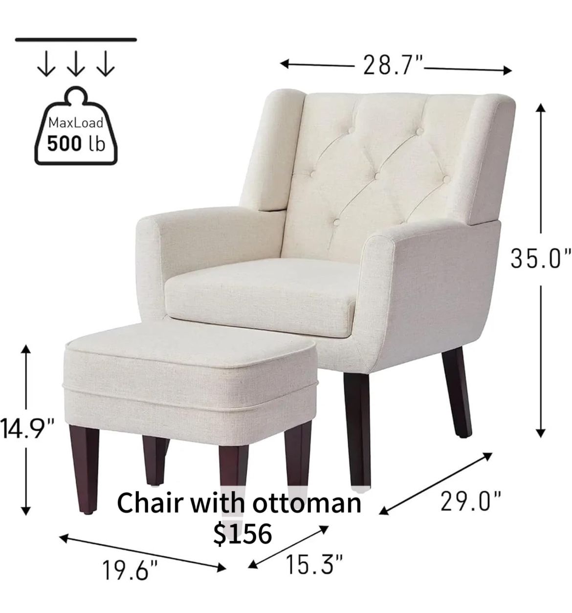 😀 Upholstered Button Tufted a Accent Chair with Ottoman,Linen Fabric Sofa Chairs Reading Chair& Footrest for Living Room for Bedroom, Beige