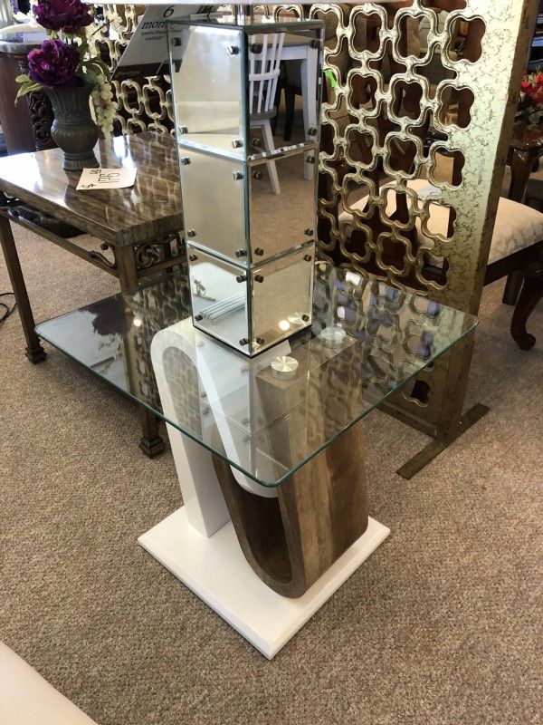Glass Top, Wood, Lacquer End Table