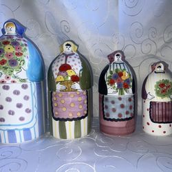 4 Vintage Italica ARS Peasant Lady Canisters