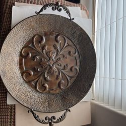 Antique 23” Tudor Rose Copper Large Tray with Floral Pattern and brass handles, 1960s