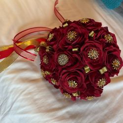 Red and Gold QUINCEAÑERA BOUQUET 