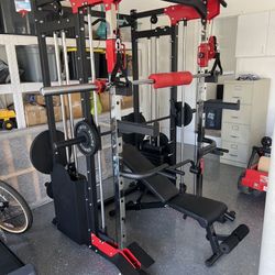 Smith Machine 200 | Adjustable Bench | 245lb Cast Iron Olympic Weights | 7ft Olympic Bar | Fitness | Gym Equipment | FREE DELIVERY 🚚 