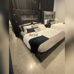 Queen / Eastern King / California King Size Bed Frame With Flame Visualizer - Mattress Sold Separately