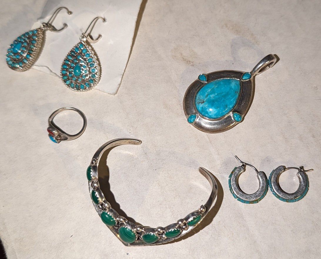 925 Silver Turquoise Jewelry Lot