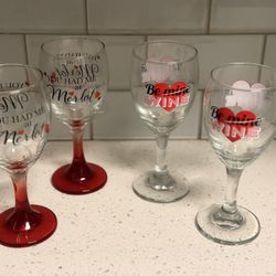 4 Valentine Wine Glasses