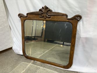 Vintage Tiger Oak Carved Wall Mirror
