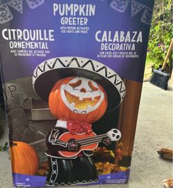 Halloween Pumpkin Greeter LED Motion Activated Mariachi Music Indoor / Outdoor