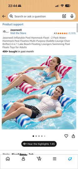New Jasonwell Inflatable Pool Hammock Float - 2 Pack Water Hammock Pool Floaties Multi-Purpose (Saddle Lounge Chair Drifter) 4 in 1 Lake Beach Floatin