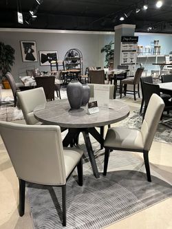 Brand New Contemporary design 5 Pc dining set features modern marble look top