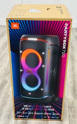Brand new JBL PartyBox 720 speakers. Two units in original sealed boxes. Has Bluetooth V 5.4 connectivity. IPX4 splashproof rating. Offers up to 15 ho