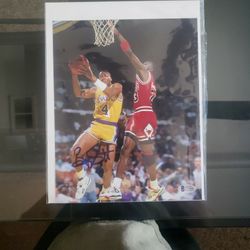 Signed Basket Ball Picture With Jordan Graded