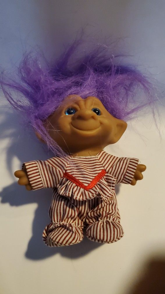 4" Vintage Troll Doll Figurine Purple Hair PJ's