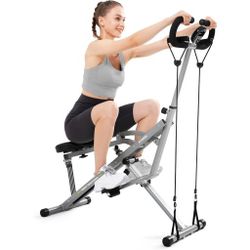 FLYBIRD Gray Squat Machine, Ride Rowing Machine for Glute Core Legs Cardio Exercise, 4 Adjustable Resistance Levels, Foldable & Easy Setup, Full Body 