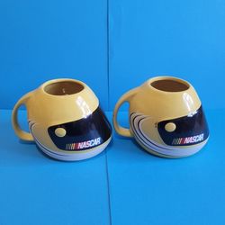 Set of 2 Nascar Yellow Racing Helmet Coffee Mug - 2003 - Sherwood - Cup.
