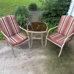 Outdoor Patio Set – 2 Metal Chairs & Glass Table