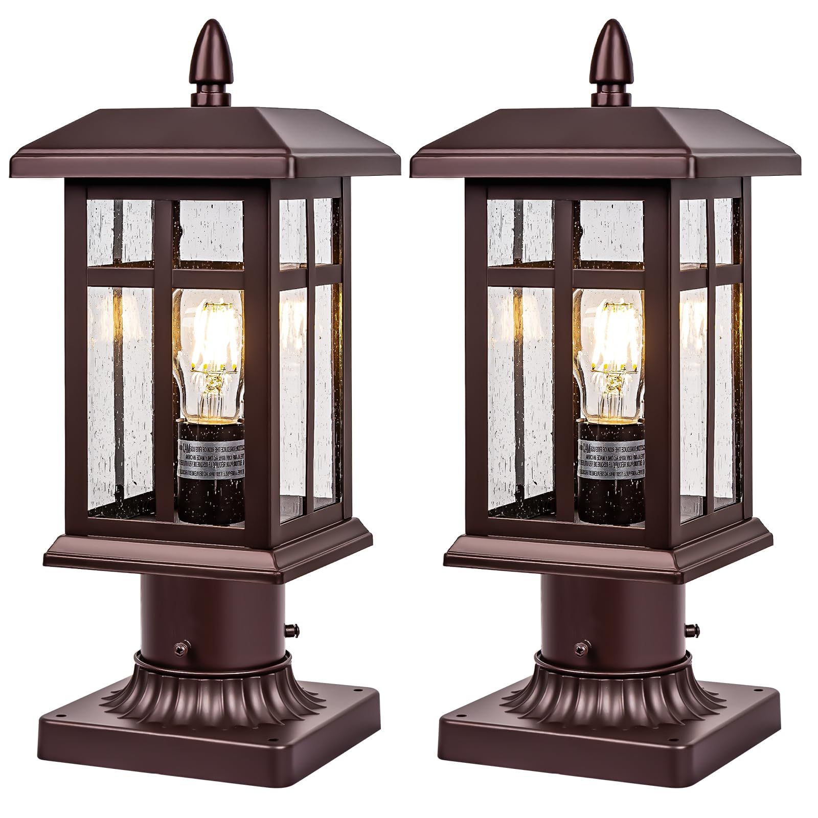 Bronze Post Light 2 Packs, Hardwired Anti-Rust Exterior Light Fixture Brown, Waterproof Outside Lamp Post With Pier Mount, Exterior Pole Lantern For G