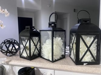 Black Lanterns With White Flowers Petals