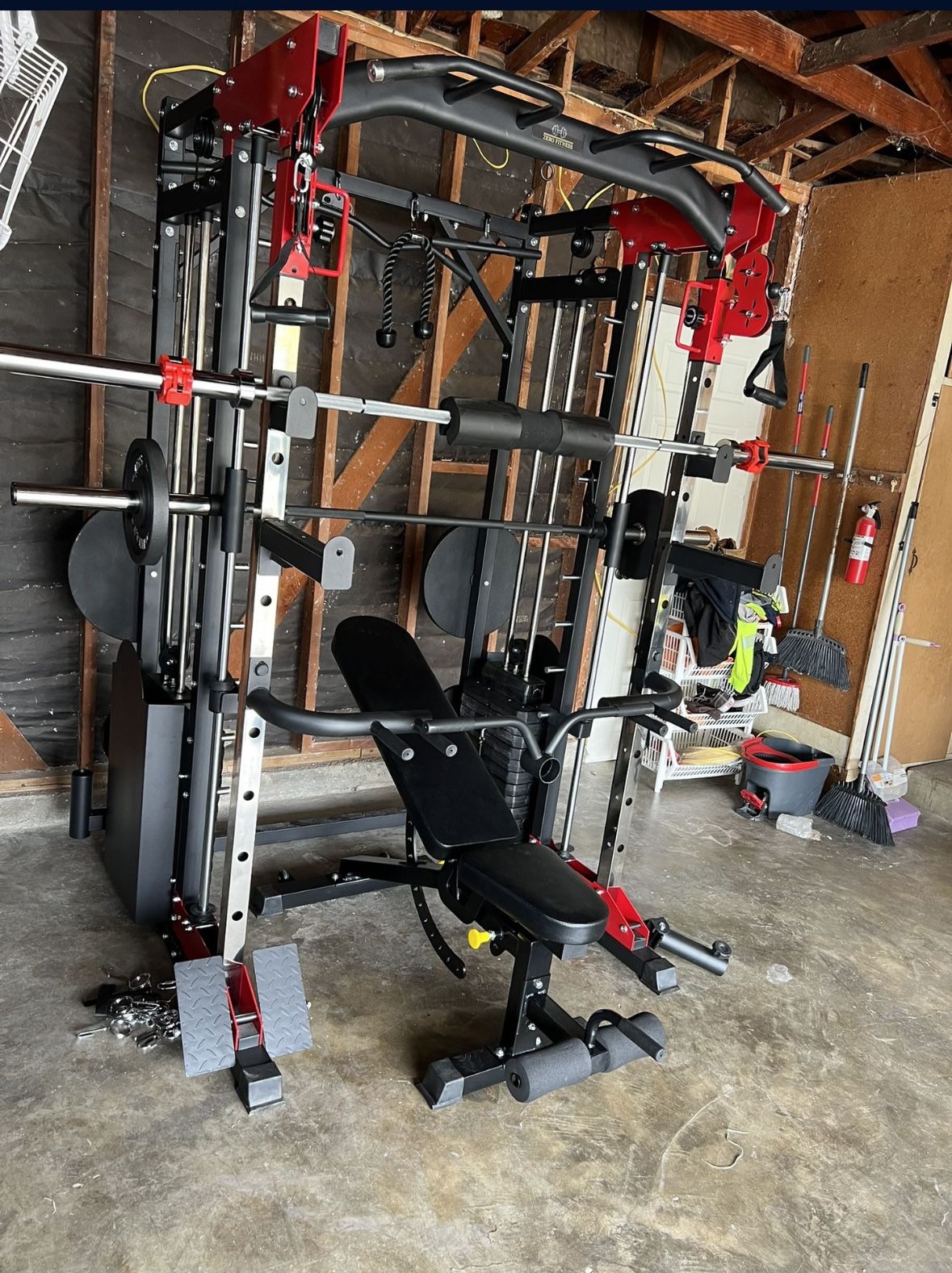 Smith Machine 200 Adjustable Bench 245lb Cast Iron Olympic Weights