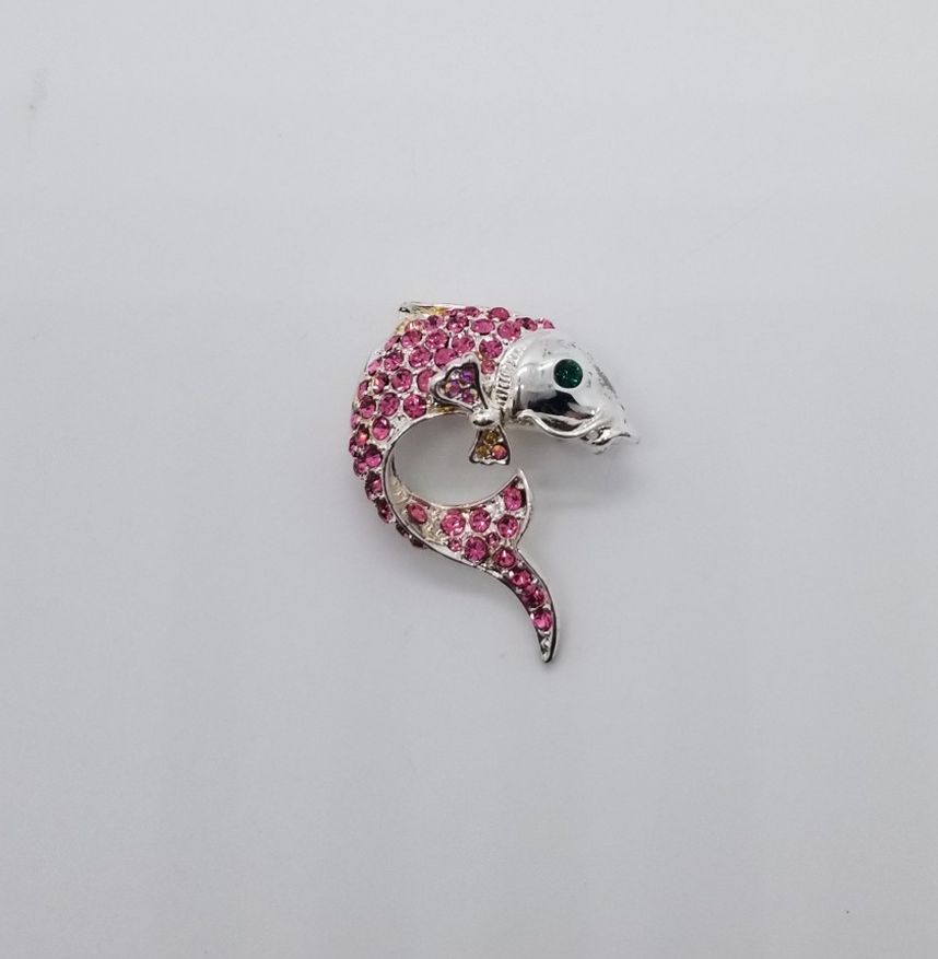 Silver Pink catfish pin brooch