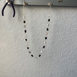 Black Tourmaline And Grey Moonstone Paperclip Necklace  Thumbnail