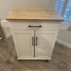 Kissinger 36″ H Rolling Kitchen Island with Solid Wood Top, Spice Rack Storage & Towel Rack