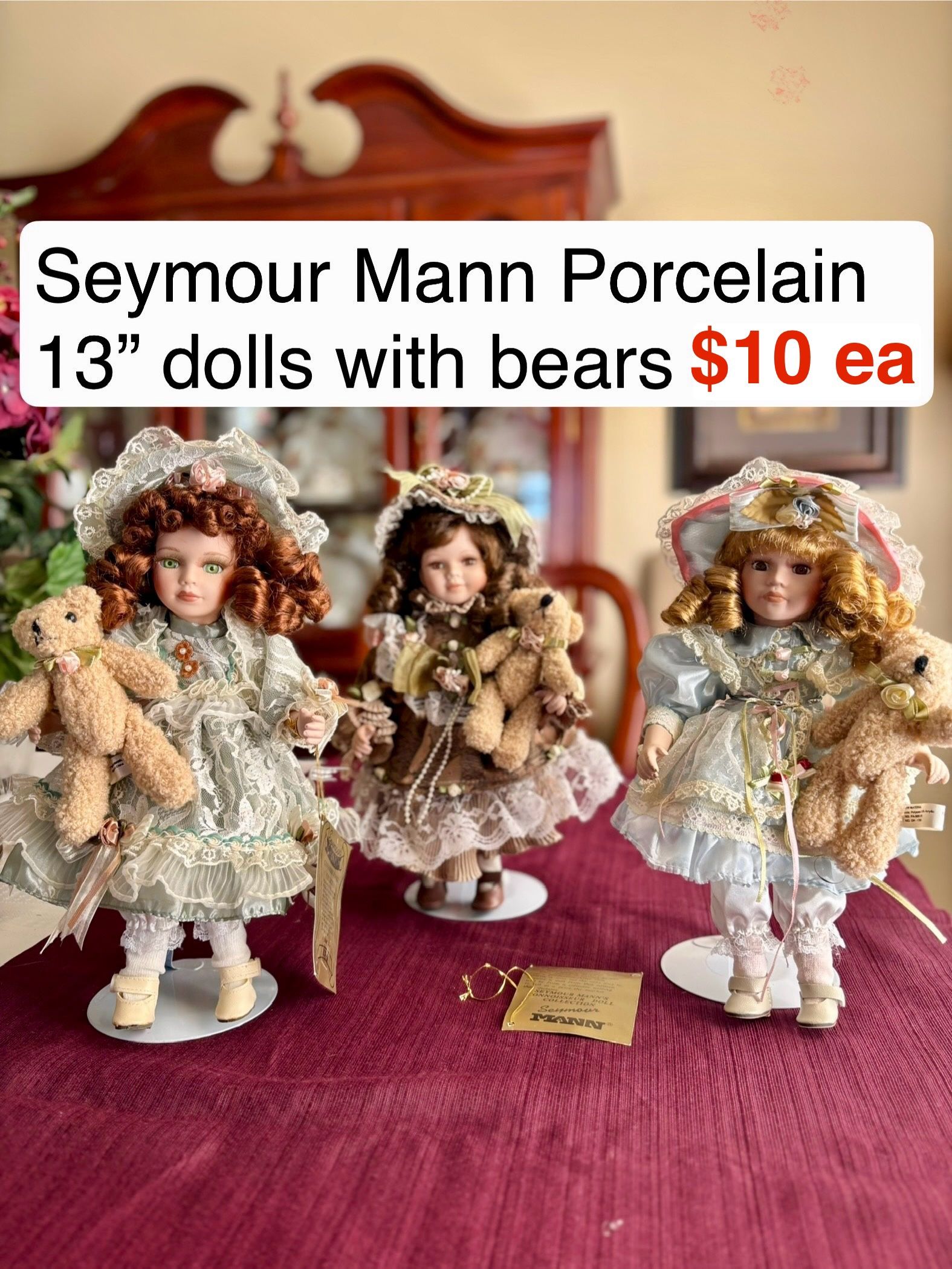 Seymour Mann porcelain dolls. Excellent condition . Will make nice Christmas gifts
