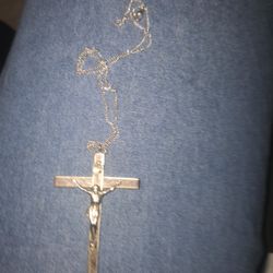 Vintage Cross Necklace 20 In Catholic Silver Tone Crucifix