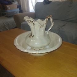 Decorative Glass Pitcher & Bowl