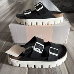 Women's Birkenstock Arizona Chunky Birko-Flor Platform Sandals - Black - Size 7