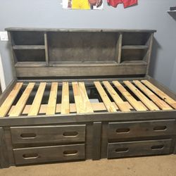 Twin, Xl, Twin Solid Wood Bed With Storage Headboard, And Drawers