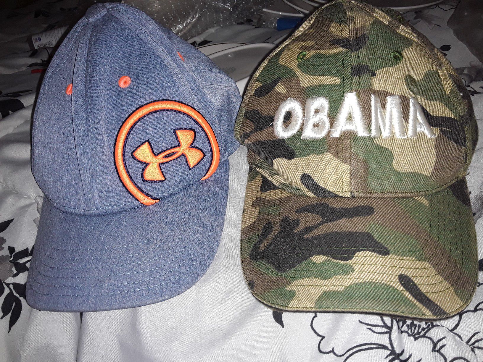 Under Armour hat and Barack Obama hat