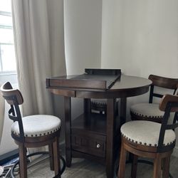Wooden Pub Table Extension And Chairs 
