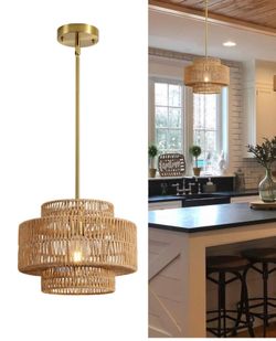 Boho Rattan Chandelier Light Fixture