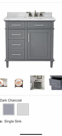 Home Decorators Collection Sonoma 36 in. W x 22 in. D Bath Vanity in Dark Charcoal with Carrara Marble Top with White Sinks