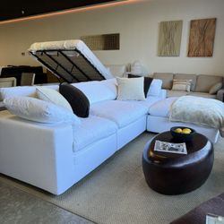 Restoration Hardware Style Cloud Modular Sectional Sofa Couch – Deep Seat White Performance Linen | Modern, Pet-Friendly & Washable – FREE Delivery