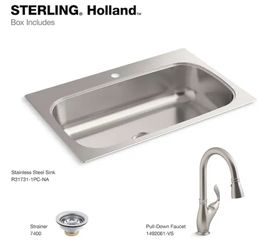 Holland Drop-In 33in x 22in Stainless Steel Single Bowl 1 hole Kitchen Sink All-in-One Kit