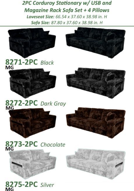 2-PC BIG CORDUROY SOFA SET W/ 4-COLOR OPTIONS END SUMMER SALE!