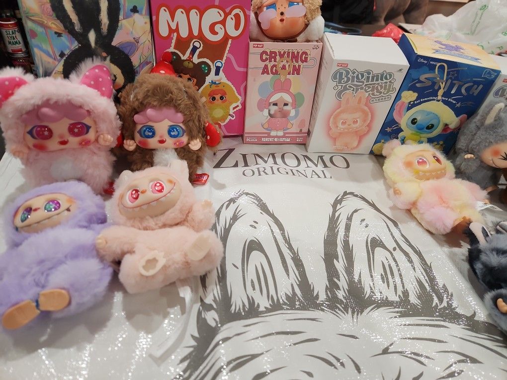 labubus, migo and stitch, crying again doll