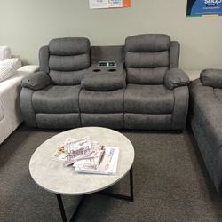 New Gray Microfiber Two-piece Reclining Sofa And Loveseat Includes Free Delivery