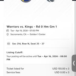 Kings vs Warriors (3 Seats)