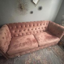 Anthropologie Velvet Tufted Sofa – Blush Pink, Excellent Condition