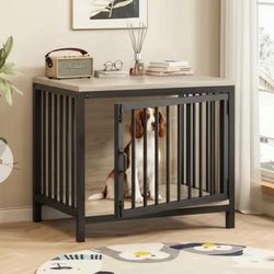 27" Dog Crate Furniture Foldable, Decorative Dog