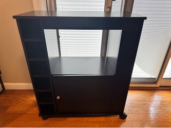 Black Rolling Kitchen Cart with Wine Rack & Storage Cabinet / Home Bar