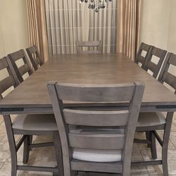 Modern Gray Extendable Dining Set with Upholstered Chairs (Seats 8)