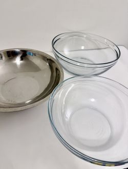 Glass And Metal Mixing Bowls, Set Of 3 (2.5, 3.5, 5 Quarts)